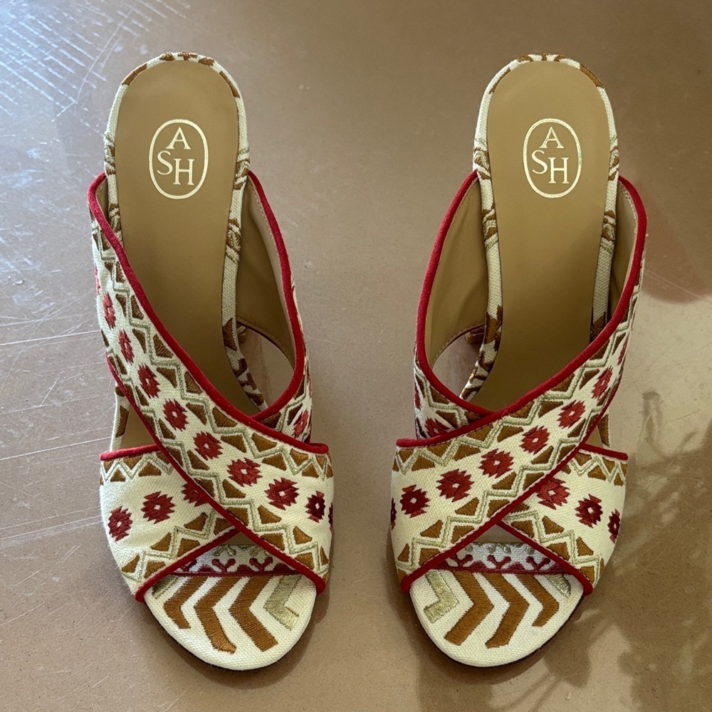 ASH Red and Cream Patterned Sandals Sz 39 Women's